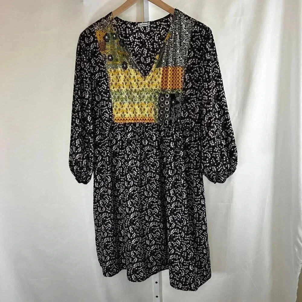 Egs California Ditsy Floral Size 1XL Dress Boho Bubble Sleeve Babydoll Cottageco